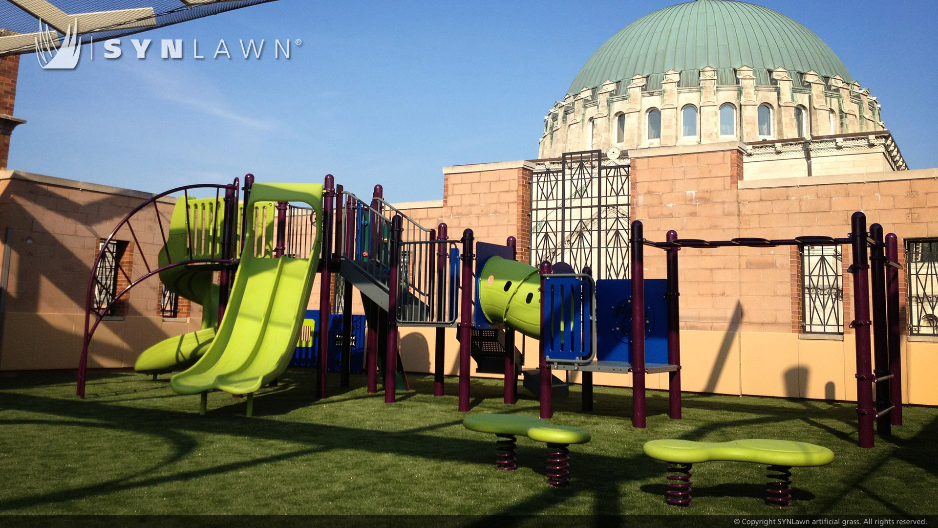 Commercial rooftop with artificial playground grass