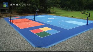 SYNCourt basketball court tiles installed outdoors in Denver, Colorado