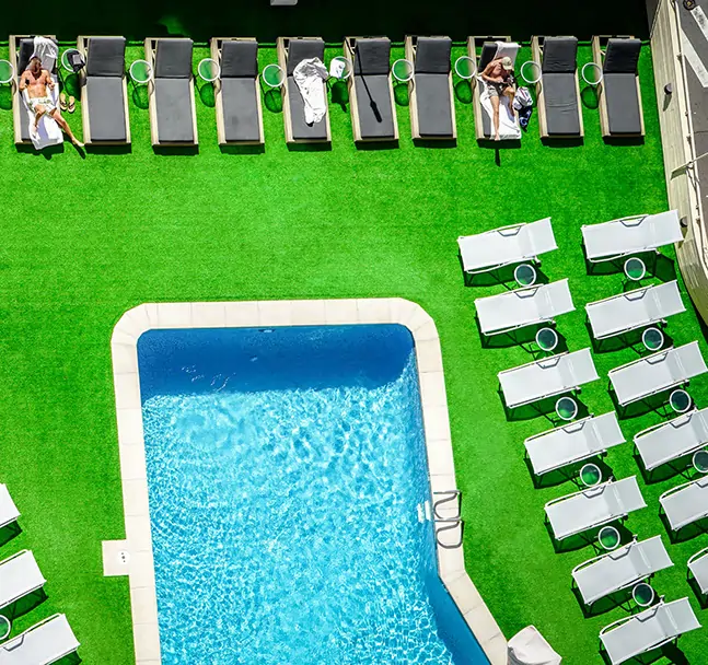 Artificial grass pool area